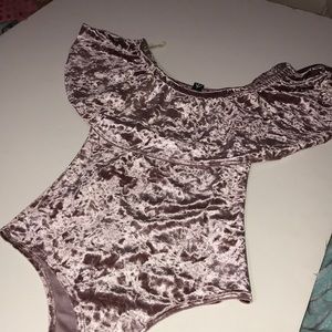 Mauve off shoulder leotard blouse